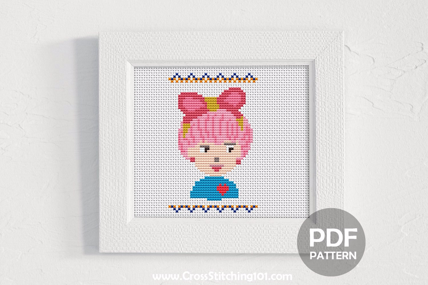 Cute Girl Closeup Look Cross Stitch Design