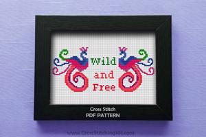 WILD AND FREE -Peacock Swirl Designs Cross Stitch Design