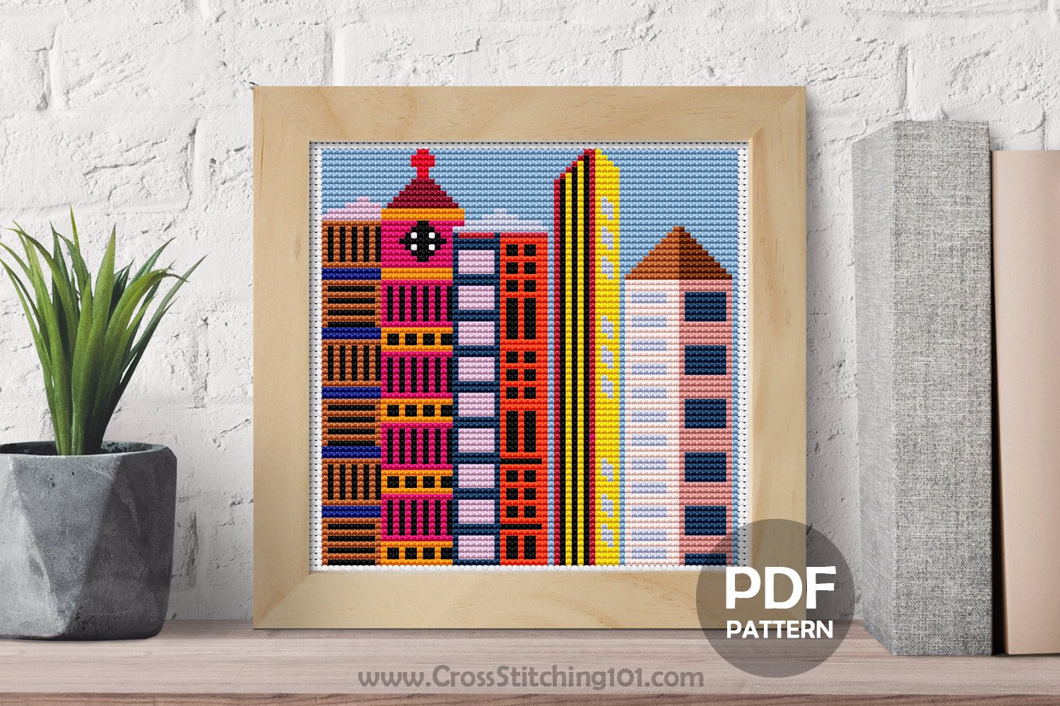 Tall City Buildings Cross Stitch Design