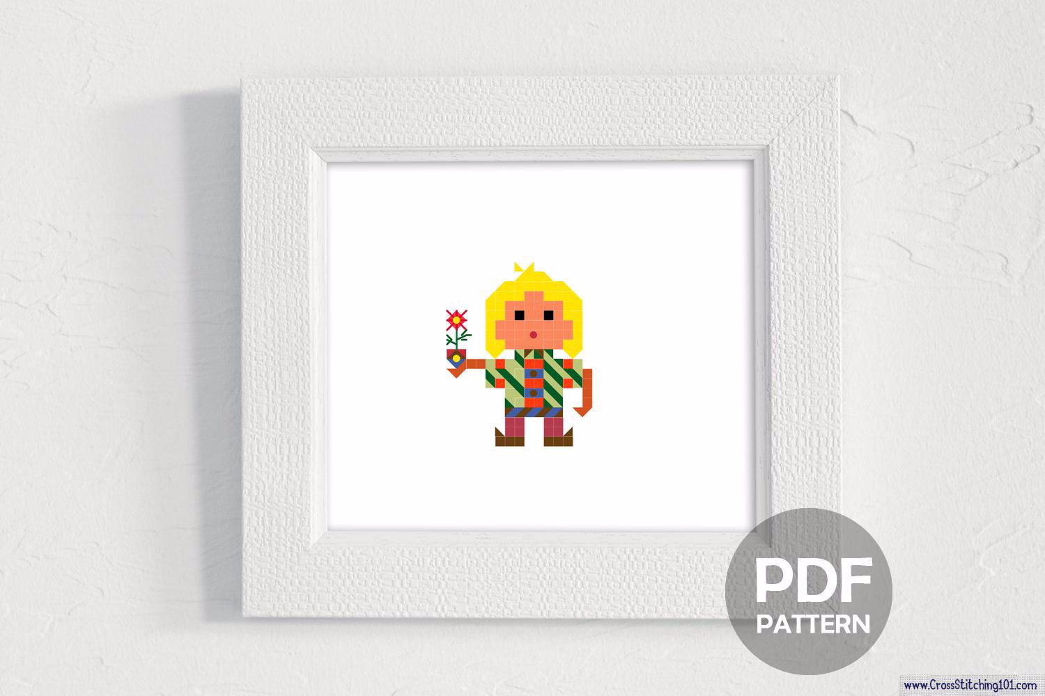 Boy with Flower Cross Stitch Pattern