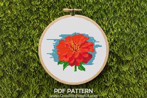 Zinnia Flower Cross Stitch Pattern