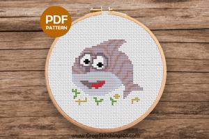 Baby Shark Swim Deep Underwater Cross Stitch Design