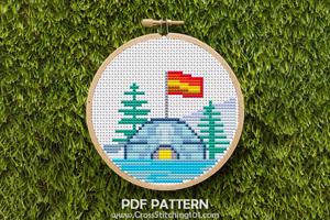 Igloo With Flag Cross Stitch Pattern