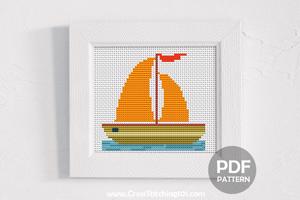 Aqua Sail Boat Cross Stitch PDF