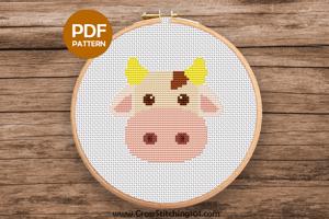 Brown Blanche Cow Cross Stitch Pattern