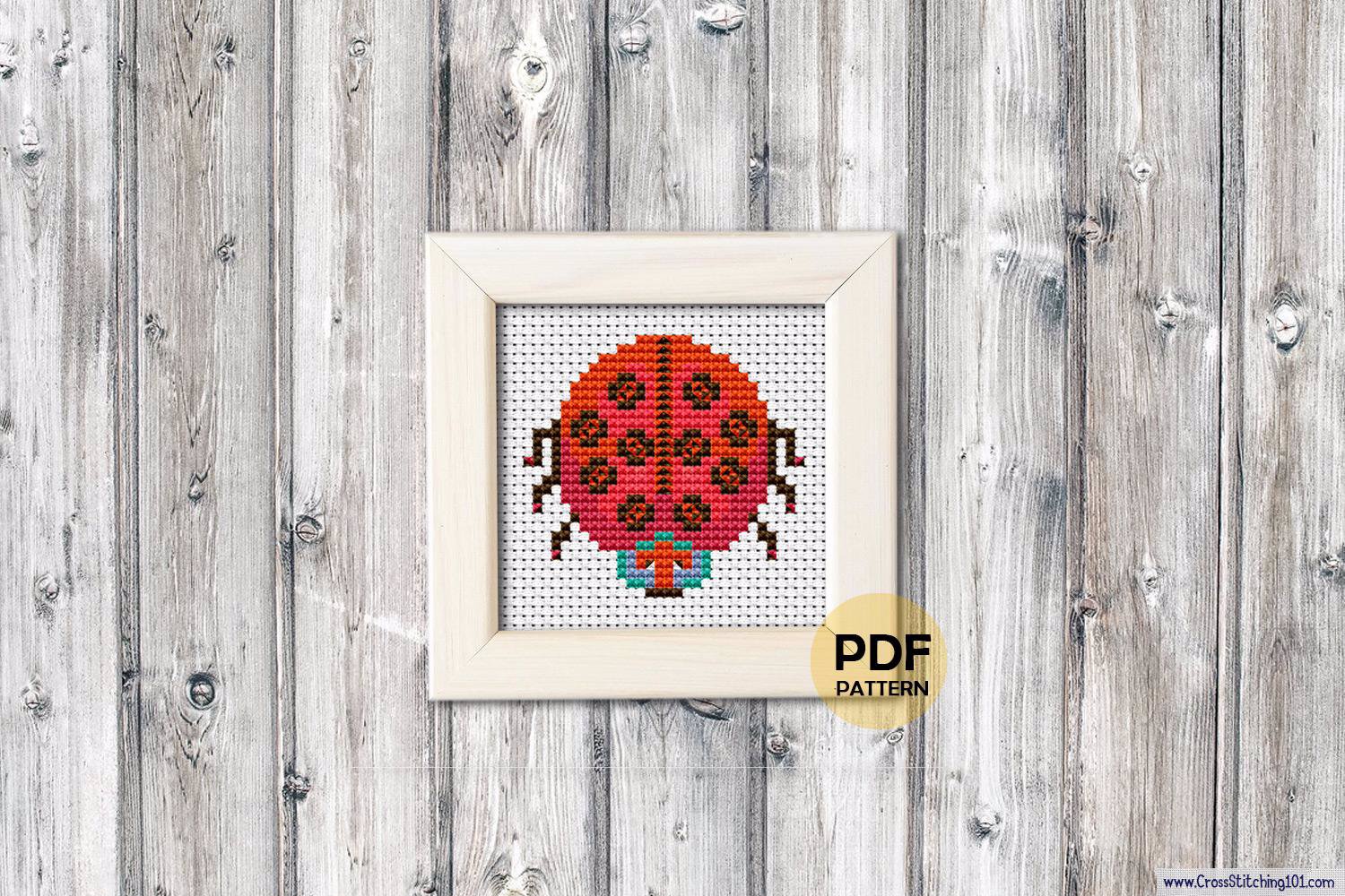 Cartoon Ladybug Cross Stitch Design