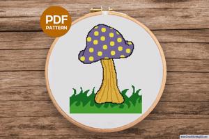Mushroom on Grass Cross Stitch Pattern