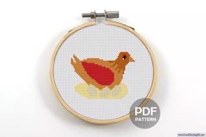 Mother Hen Sitting On Eggs CrossStitch Pattern