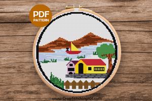 Riverside House Cross Stitch Design