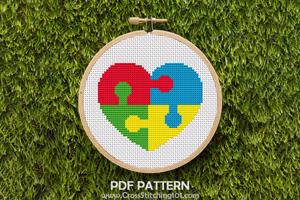 Autism Puzzle Pieces Heart Cross Stitch PDF