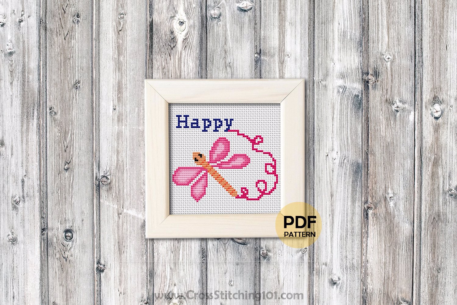 Happy - Dragon Fly Cross Stitch Design