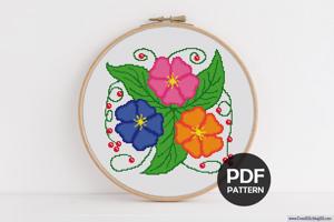 Three Flowers Cross Stitch PDF