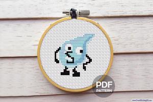 Aqua the Cartoon Water Drop Cross Stitch Pattern