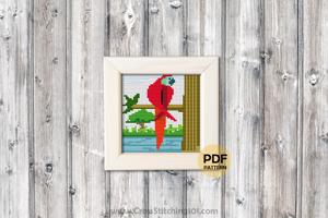 Scarlet Macaw Perched In A Tree Cross Stitch PDF