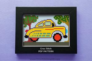 Car Scene Forest Cross Stitch Design