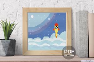 Space Rocket in Galaxy CrossStitch Pattern