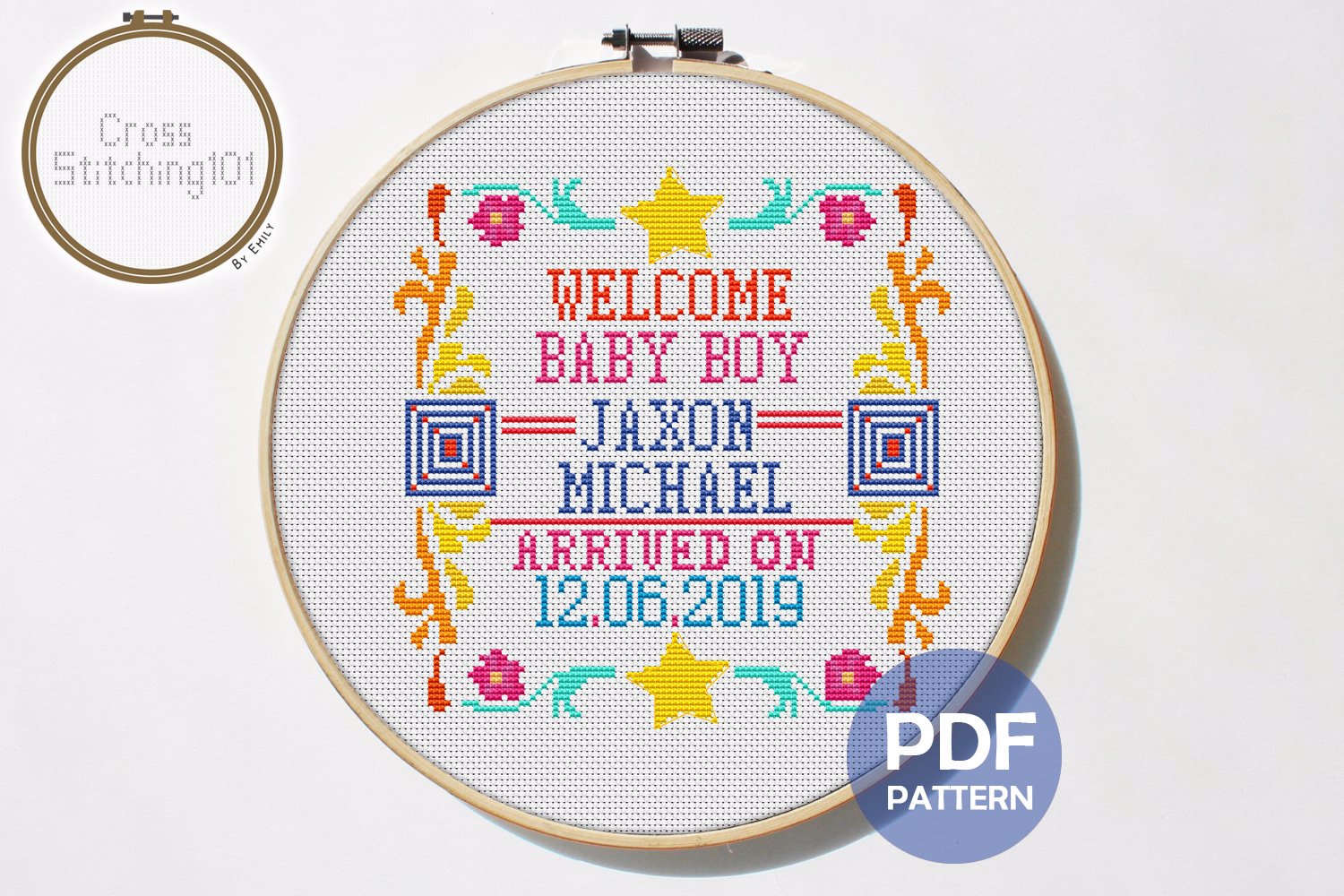 Birth Announcement Template-4 Cross Stitch PDF