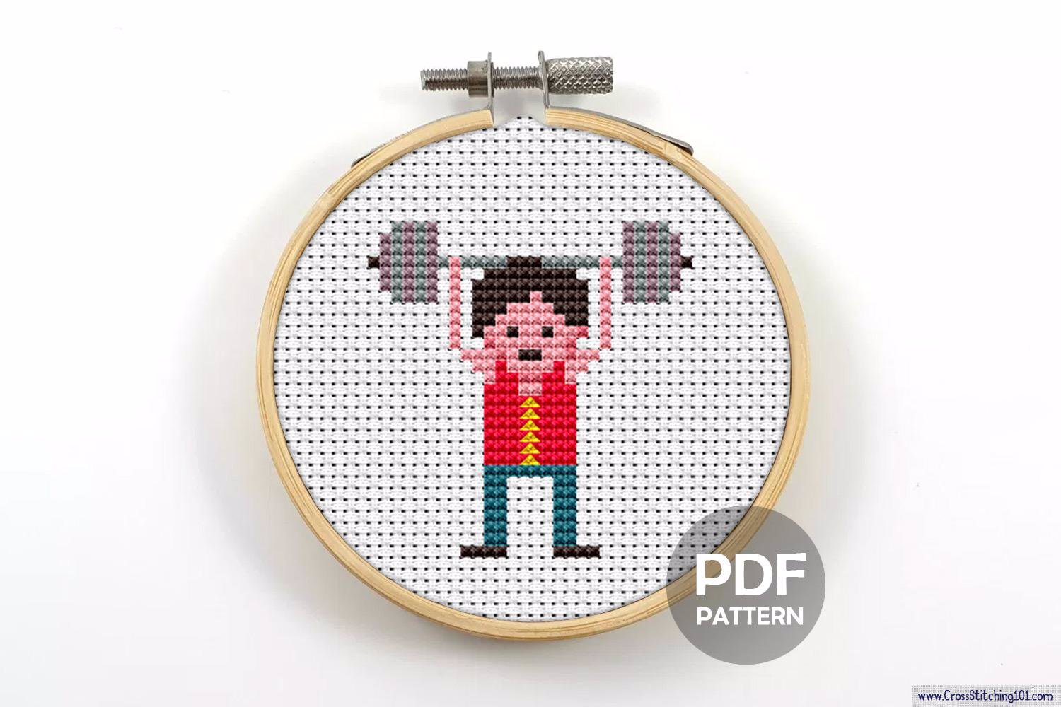 Boy Lifting Weights Cross Stitch PDF