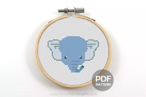 Cartoon Elephant Face Cross Stitch Design