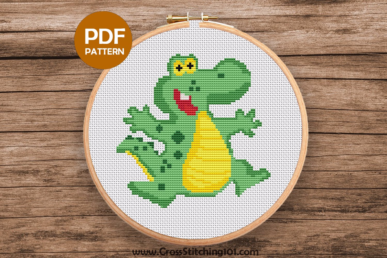 Happy Cartoon Alligator Cross Stitch Design